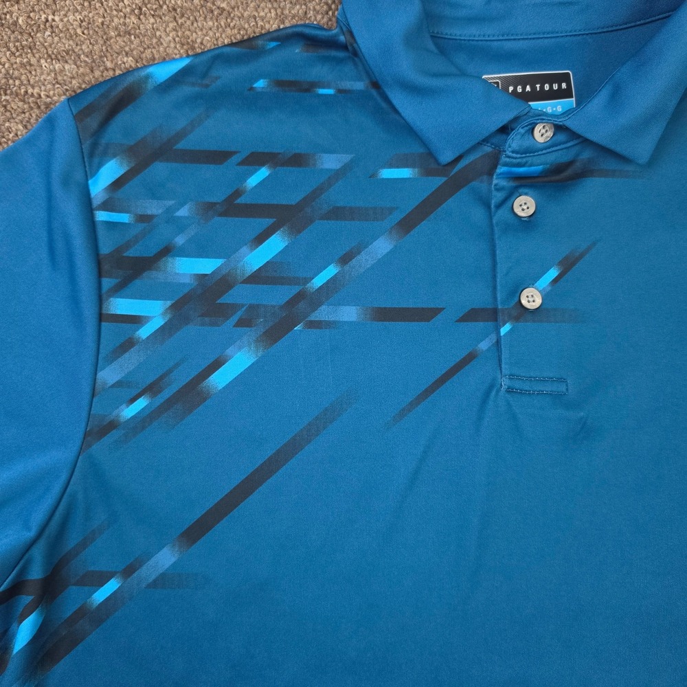 PGA Tour Polo Shirt Mens Large Blue Graphic Print Short Sleeve Golf Tee